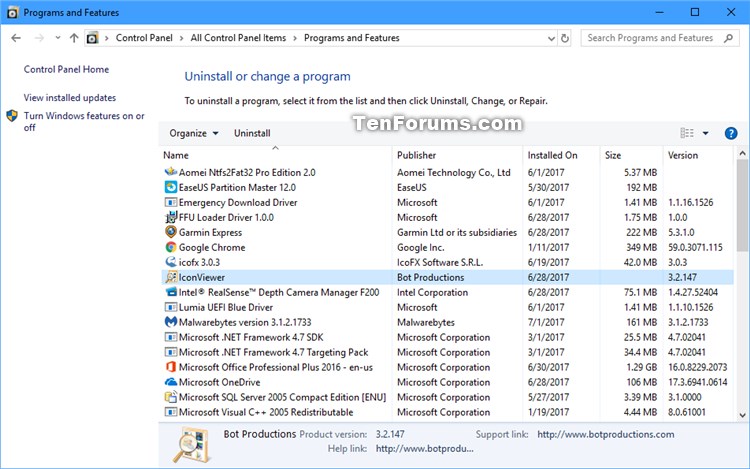 remove program windows 10